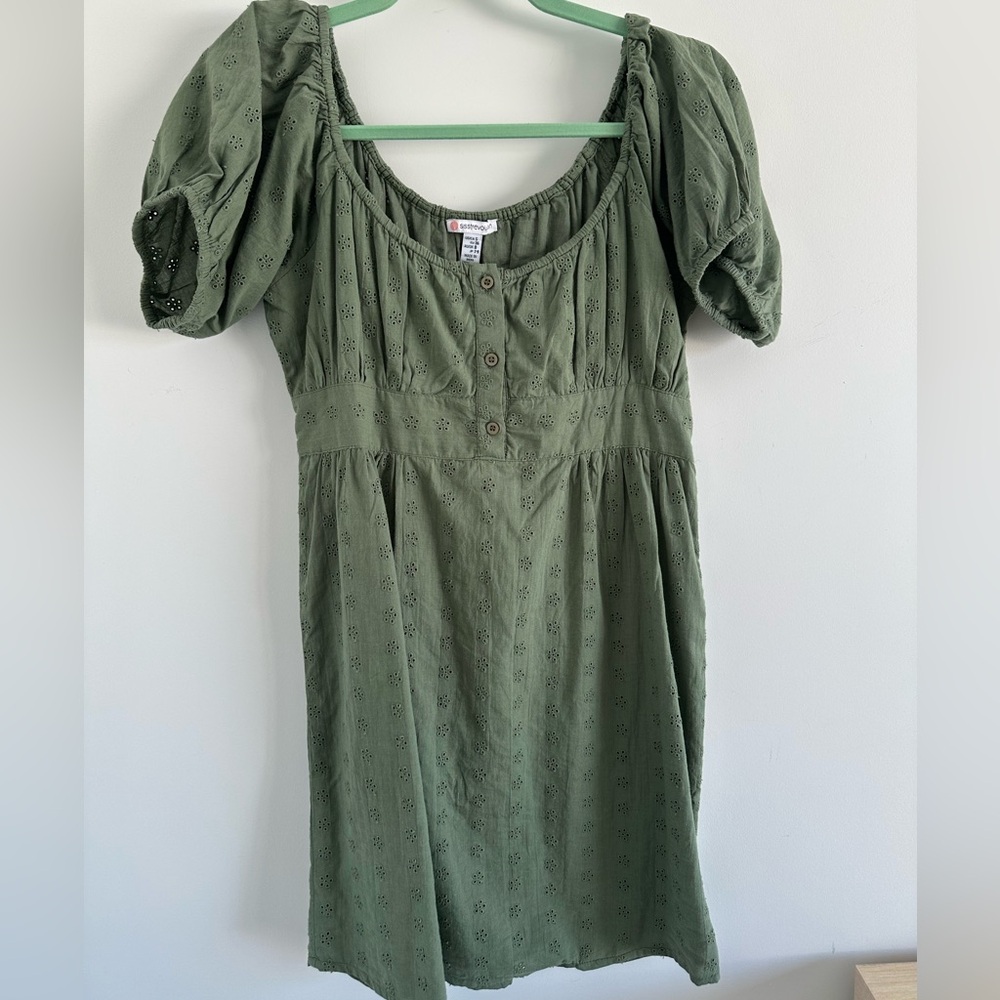 Elegant Olive Mini Dress with Puff Sleeves